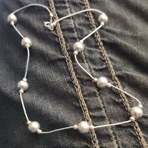 STERLING SILVER 925 STATION BALL NECKLACE CHOKER  16”